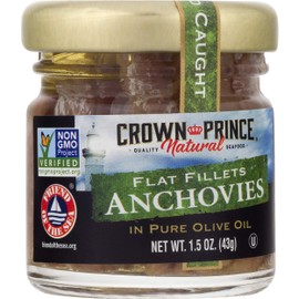 Crown Prince Natural Flat Fillets of Anchovies in Pure Olive Oil, 1.5-Ounce Jars (Pack of 18)