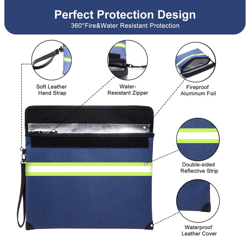 Upgraded Fireproof Money Bag,10 Layers of Heat Insulated Materials,6500°F Fireproof