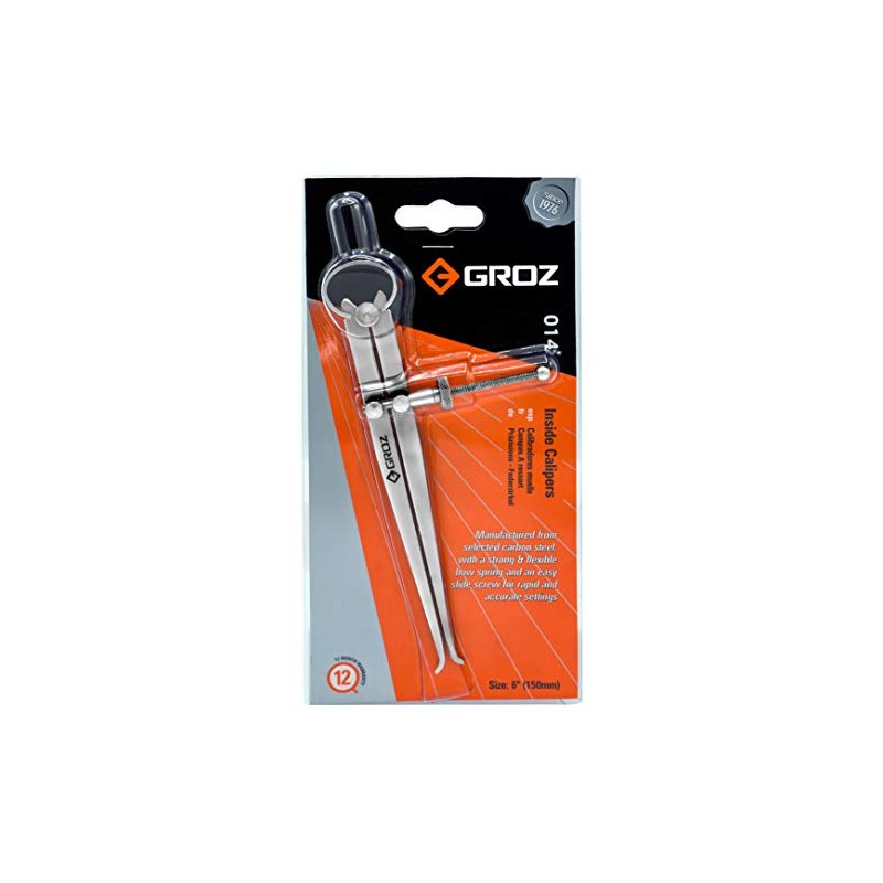 Groz 01405 12" Spring Inside Caliper, Matte Finish, with Solid