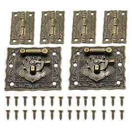 Meuey Lyot Vintage Bronze Alloy Latches and Wooden Box Hinges with Screw Kits for Decorating Small Wooden Jewelry Box Items -2 Set