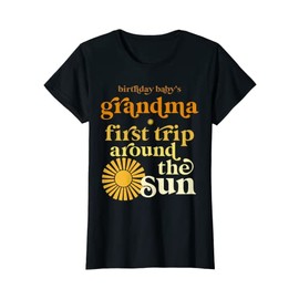 Womens Grandma First Trip Around The Sun Birthday Boho Retro Groovy T-Shirt