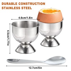 Egg Cup Set, 2 Pcs Stainless Steel Egg Cups with 2 Pcs Egg Spoons Metal Egg Cup Holder Easter Egg Cups for Soft Boiled Eggs