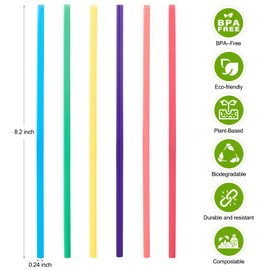 [300 Pcs] Biodegradable Compostable Disposable Colorful Straws - PLA Plant Based Drinking Straws for Juice Coffee Cocktail Cold Drinks (8.25" LongX0.23" Wide)