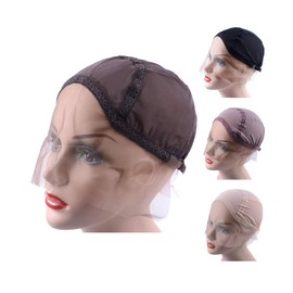 YANTAISIYU Lace Front Wig Cap for Making Wigs with Adjustable Strap Glueless Weaving Wig Caps Swiss Lace Hairnet (Dark Brown L 56 cm)
