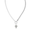 Delight Jewelry Silvertone Scroll Cross with Antiqued Decoration Stronger Braver Smarter Mixed Cable and Imitation Pearl Chain Choker Necklace, 14.75-17"