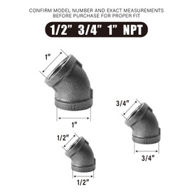 AGUTEA Black cast Iron Pipe Fittings, 45 Degree Elbows, Internal Thread Elbows, Suitable for DIY Steampunk Retro Style Shelf Bracket Water Pipes (Pack of 4) (3/4" INCH)