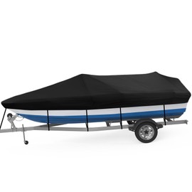 Bass Boat Cover, All-Weather Mooring and Trailering Boat Cover for V-Hull Runabouts Outboards and I/O Bass Boats, Fits up to 17-19ft Long and 96in Wide,Black