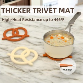 CATTITUDE Pretzel-Shaped Heat-Resistant Silicone Trivet - Non-Slip, Flexible, Dishwasher Safe, 5.5 Inch Fun Trivet Pot Holder Ideal for Hot Dishes, Pots and Pans, Set of 3 with 1 Stand (Orange&White)