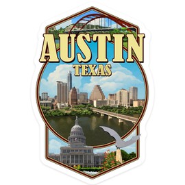 Die Cut Sticker Austin, Texas, Montage Scenes, Contour Vinyl Sticker 1 to 3 inches (Waterproof Decal for Cars, Water Bottles, Laptops, Coolers), Small