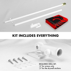 UD_G128 Combo Pack: 6 Feet Tangle Free Spinning Flagpole (White) Albania Flag 3x5 ft Printed 150D Brass Grommets (Flag Included)