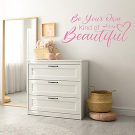 PLIGREAT Inspirational Quote Wall Stickers Be Your Own Kind of Beautiful Quote Pink Peel and Stick Wall Decal for Women Bedroom Living Room Beauty Salon Decor DIY Home Indoor Decoration