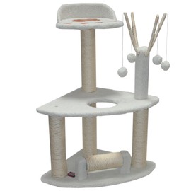Majestic Pet Products 36 inch Cream Bungalow Cat Furniture Condo House Scratcher Multi Level Pet Activity Tree
