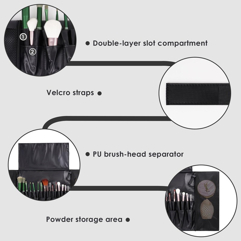 LUWOO Foldable Makeup Brush Bag for Women, Portable Travel Makeup