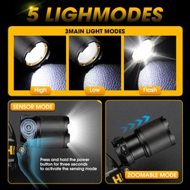 Weejunki 1,000,000 Lumens Rechargeable Headlamp, 5 Modes & IP68 Waterproof Head Lamp, Headlamps for Adults Rechargeable, 90°Adjustable Head Lights for Outdoor Camping, Hunting, Running