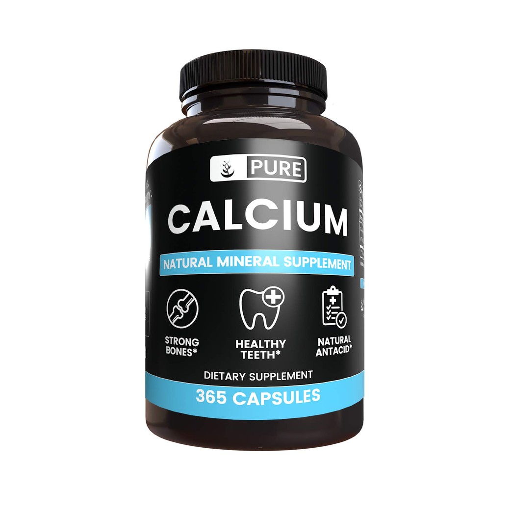 Pure Calcium Carbonate (365 Capsules) Natural Mineral Supplement, Dairy-Free, Non-GMO & Gluten-Free (1100 mg Serving)