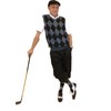 Men's Golf Outfit-Blk Knickers,Cap, Blk, Gry, Lt Gry Sweater,Socks32M