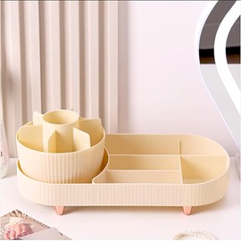 WEECRON - Organizador giratorio de maquillaje con capacidad para cosmética, soporte para cuidado de la piel, para mostrador, color blanco