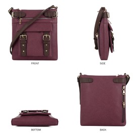 JESSIE & JAMES 2 Toned Belt Concealed Carry Crossbody Bag Shoulder Purses For Women with Lock and Key | Wine
