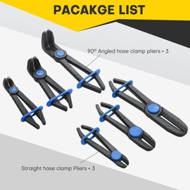 Acymner 6PCS Hose Clamp Pliers Set, Versatile Hose Pinch Off Pliers, Line Clamp Pliers Set Straight & 90°Angled for Flexible Hoses, Brake Hoses, Fuel Lines (6PCS Straight & 90°Angled)