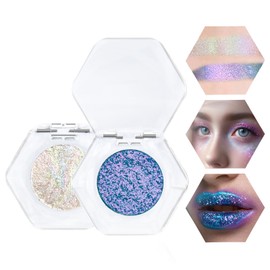 Prreal Chameleon Eyeshadow Glitter, Glitter Shimmer Eyeshadow, Multichrome Glitter Highlighter Eyeshadow, Highly Pigmented Metallic Eyeshadow Palette, Long-lasting Eyeshadow Makeup Gift (01+03)