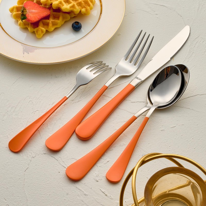 DINYWOW 20-Pieces Orange Silverware Sets for 4,Orange Handle Stainless Steel