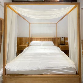 Linentalks Ivory Canopy Bed Curtains for King & California King Bed, Cream Sheer Bed Canopy Scarf, Sheer Scarf Valance Canopy Bed Drapes, Four Post Bed Canopy Drapes, Canopy Bed Scarf 1 PC 52" X 256"