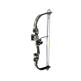 Barnett Tomcat Youth Compound Bow, Right-Handed Bow for Young Archers 8+, 17-22lb Draw Weight, 18-22in Draw Length, with 3 Pin Fiber Optic Sight, 2 Arrows, Attached Quiver, Brown Camo
