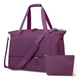 For New Fitness Duffel Bag with USB Port Waterproof & Durable Zipper Closure for Weekend Travel and Makeup Use in Stockcolor: Purple