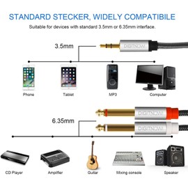 DIGITNOW 3.5mm 1/8" TRS to Dual 6.35mm 1/4" TS Mono Stereo Y-Cable Splitter Cord for Smartphone, Computer, CD Player, Speakers and Home Systems Amplifier, 6.6Ft