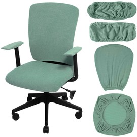 Tallew 4 Pcs Office Chair Covers Set Computer Universal Protective Stretchable Chair Seat Covers Desk Armrest Slipcovers Pads Office Cushion Backrest for Rotating (XL,Pea Green)