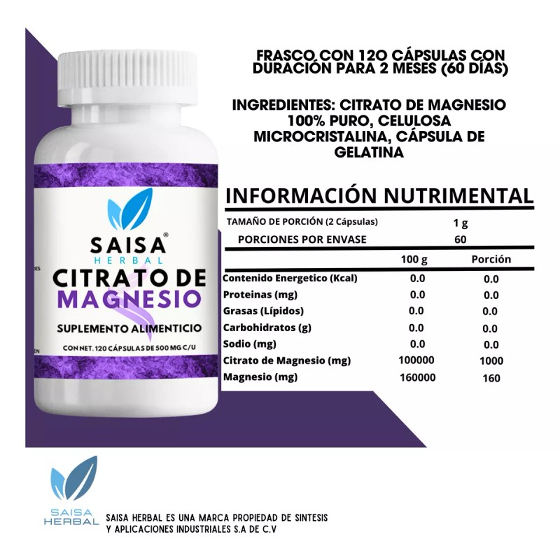 Saisa Herbal Citrato De Magnesio Y Citrato De Potasio 120