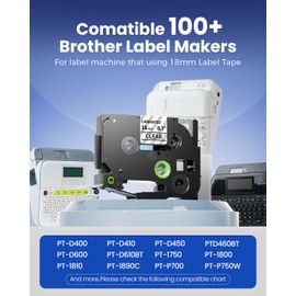 Colorty TZe-141 TZ Tape 18mm 0.7 Laminated Clear Replace for Brother P-Touch Label Tape 18 mm TZe141 TZe Black on Clear for Ptouch PT-D400 PT-D410 D600 Label Maker Refills 3/4 Inch, 6 Pack