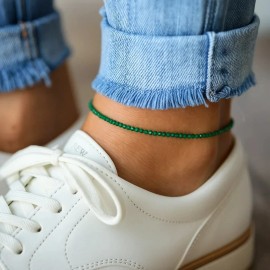 Unbranded Emerald Anklet 2mm Tiny Green Crystal Faceted Beads Healing Calming Bracelet