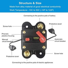 wohhom WOHHOM 300Amp Circuit Breaker Manual Reset Fuse holder, 30A-300A 12V-24V DC Protection Reset Fuse for Trolling Motor Auto Car Marine Boat Stereo Audio Inline Fuse Inverter (300A)