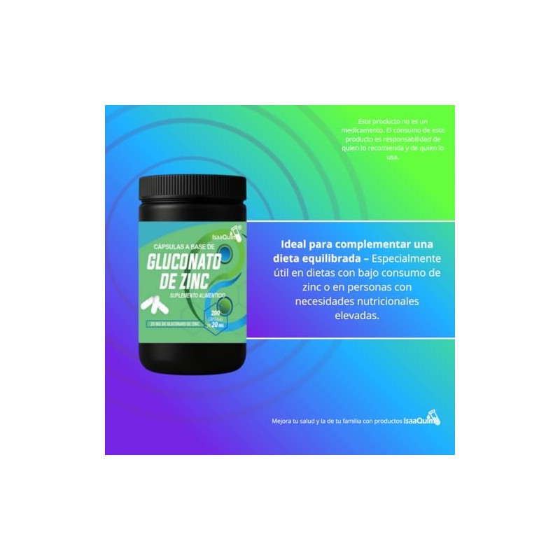 IsaaQuim Gluconato de Zinc 20 mg – 200 Cápsulas |