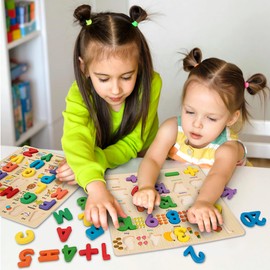 Alphabet Puzzle Holzpuzzle Spielzeug für Kinder, 2PCS ABC Buchstaben Zahlen Gestalten Klobige Holz Puzzle Blöcke, Brettspiel Lernspielzeug Geschenk für Kleinkinder und Vorschulkinder für 3 4 5 Jahre
