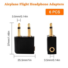 KUOQIY 6 PCS 3.5mm Airline Earphone Adapter, Airplane Airline Flight Adapters for Headphones, Airplane Headphone/Earphone Socket Adaptor, Gold Plated