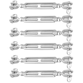 SEHOI 6 PCS 1/4 Inch M6 Turnbuckle Stainless Steel Turnbuckles,Heavy Duty Jaw and Jaw Turnbuckles for Tractor, 1600 lbs Working Load Limit,Wire Rope Tension, Sun Shade Tent