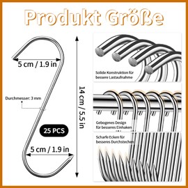 Alethron Butcher Hooks, Stainless Steel 140 mm, Meat Hooks, Pack of 25, S Hooks, Large Smoking Hooks, Butcher Hooks for Hot Cold Smoking, Stainless Steel Hook for Chicken, Rib Smoking, Hunting