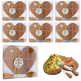 6 Sets Bridal Shower Favors Mini Charcuterie Boards Heart Cutting Board Cheese Small Charcuterie Boards Knives Wood Set Bridal Shower Gifts for Guests Valentine's Day Gift Wedding Party Favors