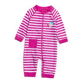 Baby Girl Sunsuits Full-Length Zipper UPF 50+ Sun Protection One Piece Swimwear with Sun Cap (Pink Stripe, 18-24Months)