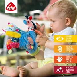 Fehn 055429 Colour Friends Play Glove – Finger Puppet Glove for Right Hand – For Babies and Toddlers from 0 Month – Size: 26 cm