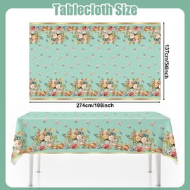 Lianxuia 3pcs Tea Party Tablecloth, 54 x 108 Inch Spring Floral Plastic Table Cover,Vintage Tea Party Decorations for Spring Garden Party, Baby Shower, Wedding, Girls Birthday Party Supplies