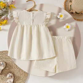 UUAISSO Toddler Baby Girl Clothes Floral Ruffle T-Shirts Tops Shorts Cute Summer Clothing Sets 9 M - 4 Years, apricot, 3T - 4T