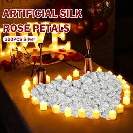 IONSGAKO 300PCS Silver Artificial Silk Rose Petals Fake Rose Flower Petals for Valentine's Day Romantic Night Wedding Proposal Anniversary Party Decorations(Silver)