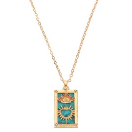 uxcell Collar De Tarot, Aleación Cuadrado Colgante Rectángulo Esmalte Cartas De Tarot diadema Corazón Collares Para Mujeres, Oro