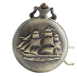 Infinite U Ancient Sailboat/Warships/Pirate Ship Big Quartz Pocket Watch Arabic Numerals