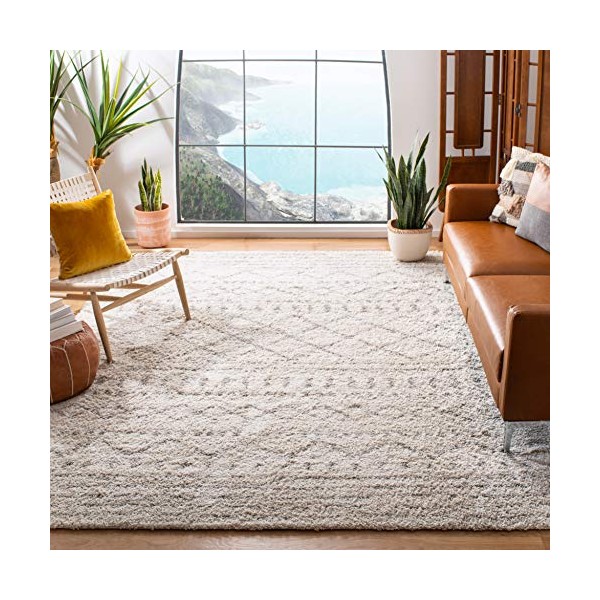 SAFAVIEH Arizona Shag Collection ASG741A Moroccan Non-Shedding Living Room Bedroom Dining Room Entryway Plush 1.6-inch Thick Area Rug, 3' x 5', Ivory / Beige