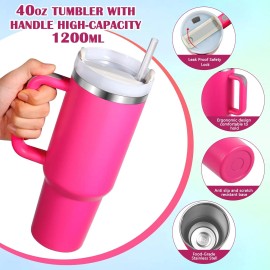 Unbranded PINK 40oz Tumbler with Handle Stainless Steel Double Wall Insulated with Straw