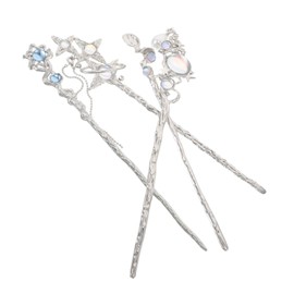 FRCOLOR 4pcs Vintage Star Hairpins with Moonstone Accents Decorative Long Hair Sticks for Women Traditional Chinese Bun Holders Elegant Tassel Design for Updos and Everyday Wear